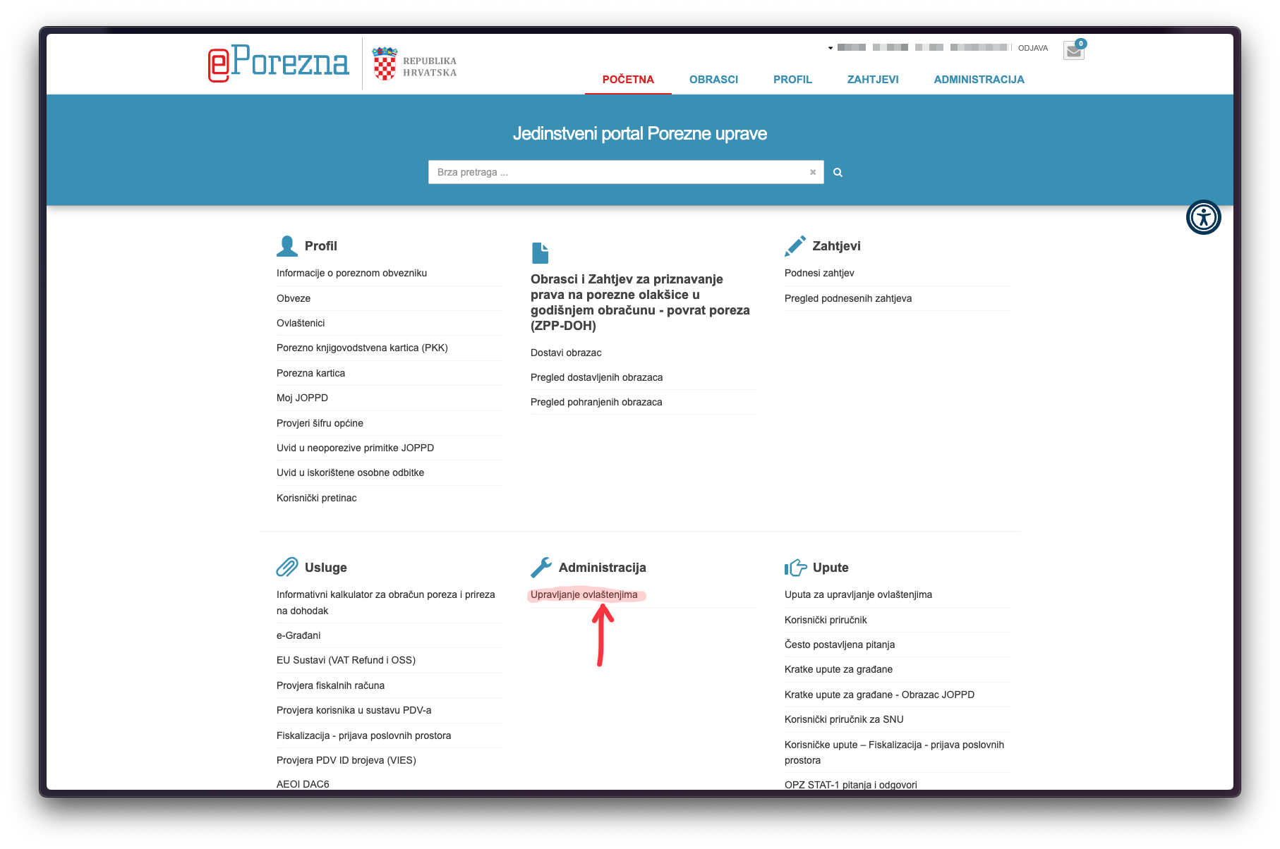 ePorezna portal - Administracija