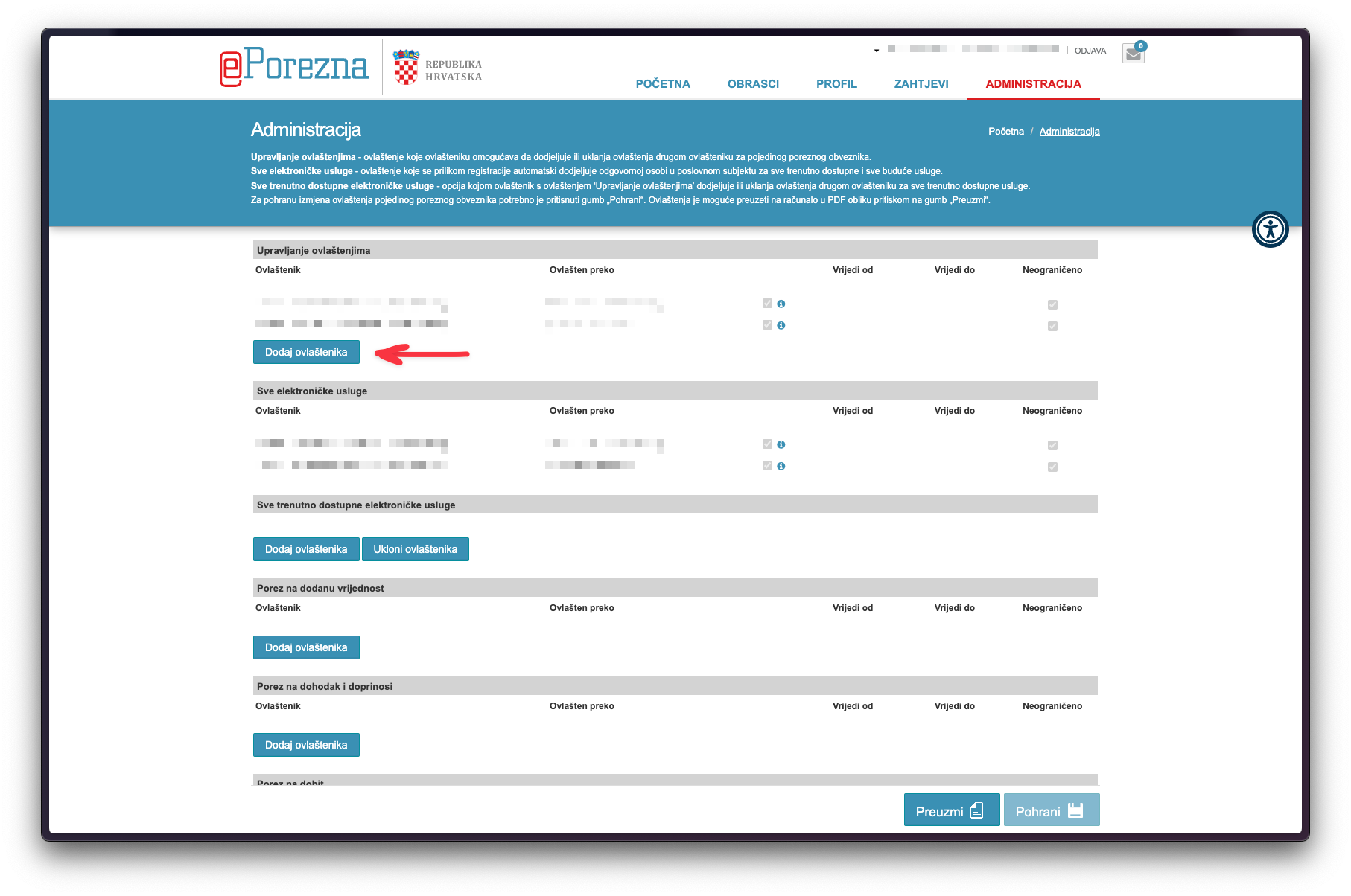 Dodavanje ovlaštenika