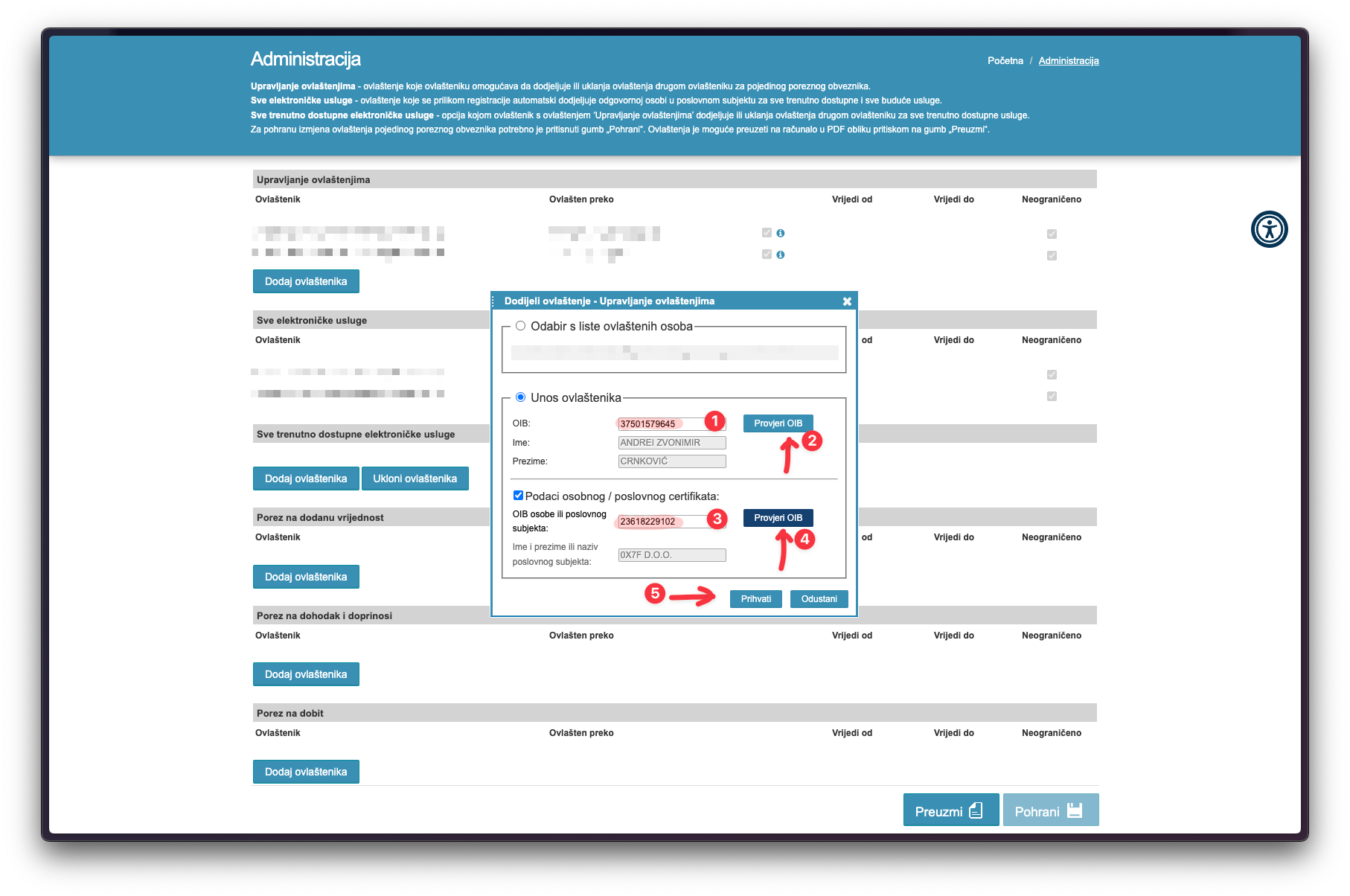 Unos OIB-ova oba ovlaštenika