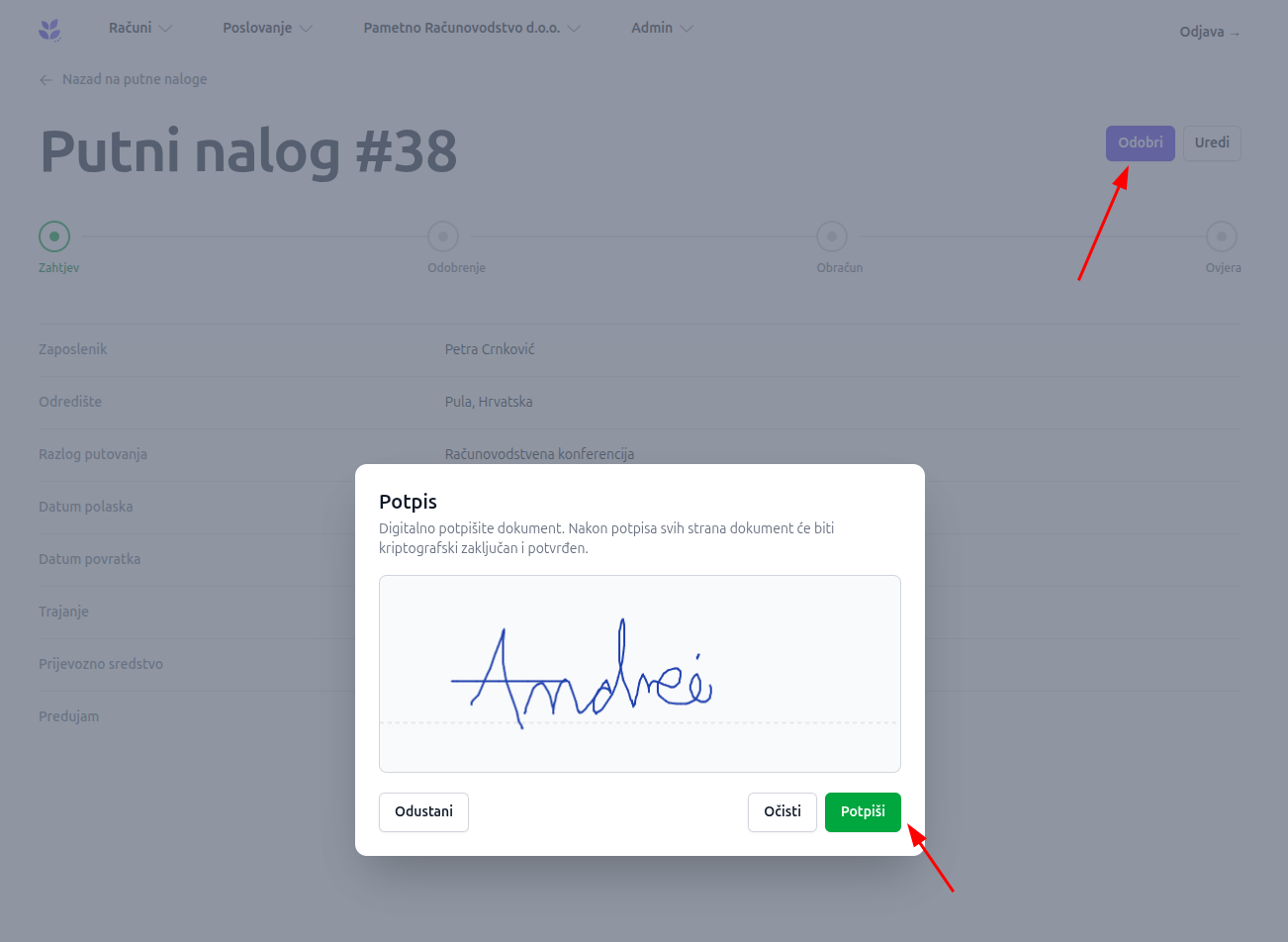 Odobrenje putnog naloga