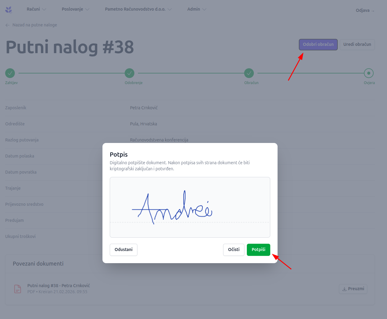Ovjera obračuna putnih troškova